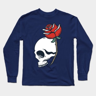 Skull and Red Roses Long Sleeve T-Shirt